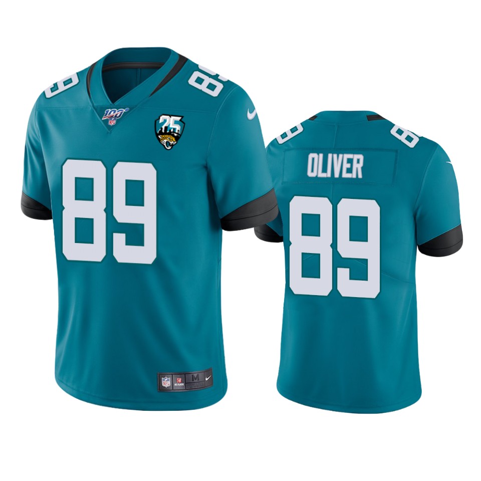 Men Nike Jacksonville Jaguars 89 Josh Oliver Teal 25th Anniversary Vapor Limited Stitched NFL 100th Season Jersey